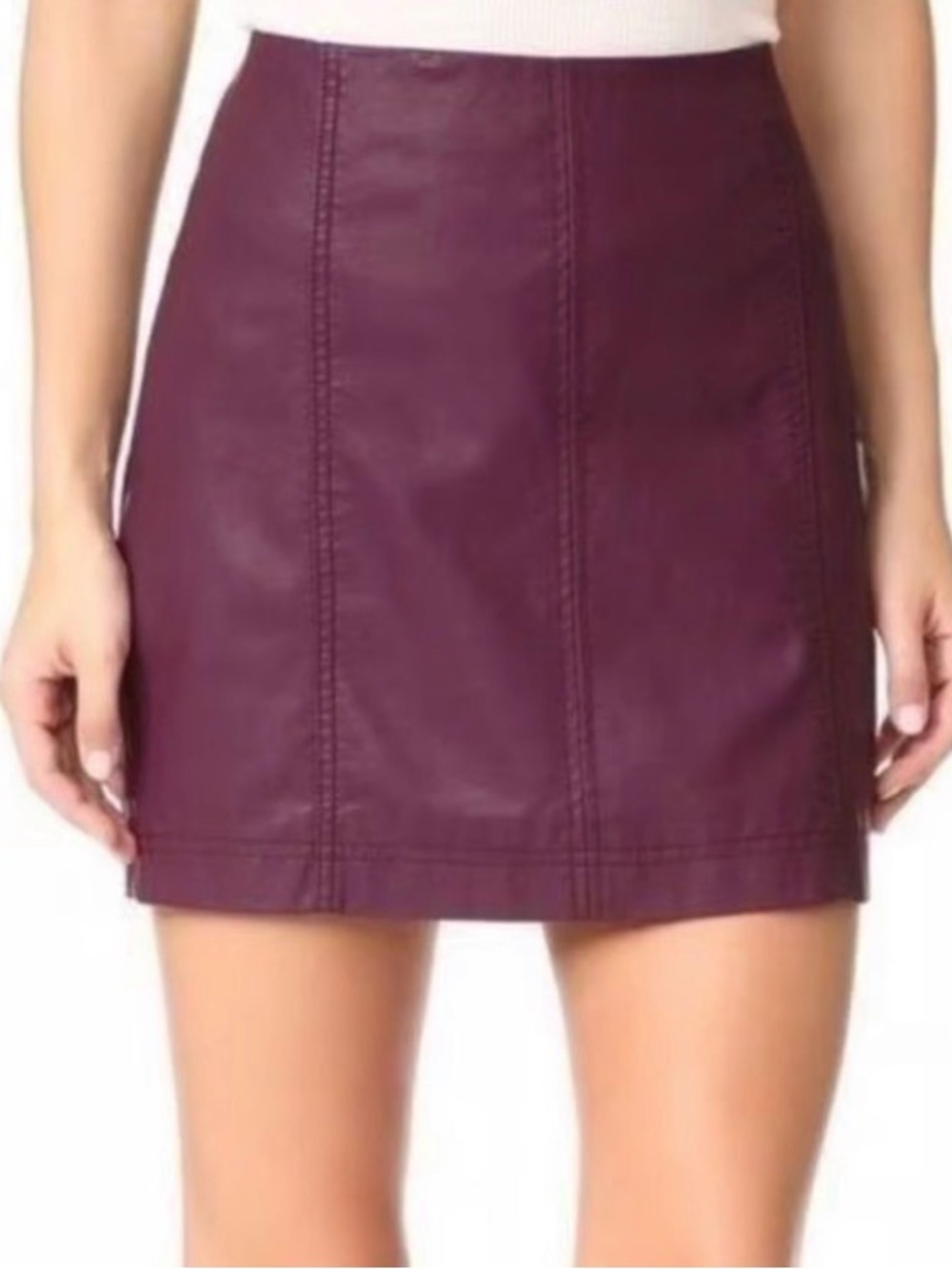 Free People Women’s Vegan Leather Mini Skirt in Berry; Size 12